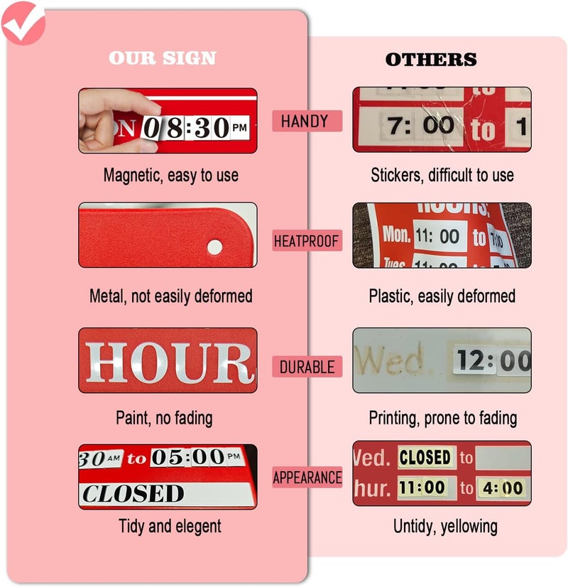 Magrooyar Magnetic Changeable Business Hours Sign with Double Sided Open Closed Signs, Metal Hours of Operation Signs, Store Hours Sign for Glass Door or Window（RED） - Image 4